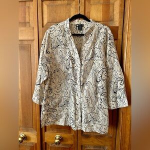 Carole Little Women’s Sz 2X Tan & Black Beachy Linen Button Down W/ 3/4 Sleeves